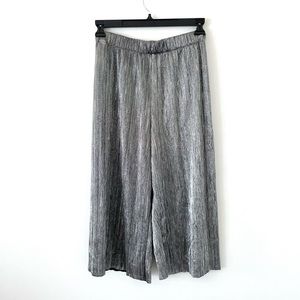 ZARA Plisse Pleated Wide Leg Pants, Silver Pewter